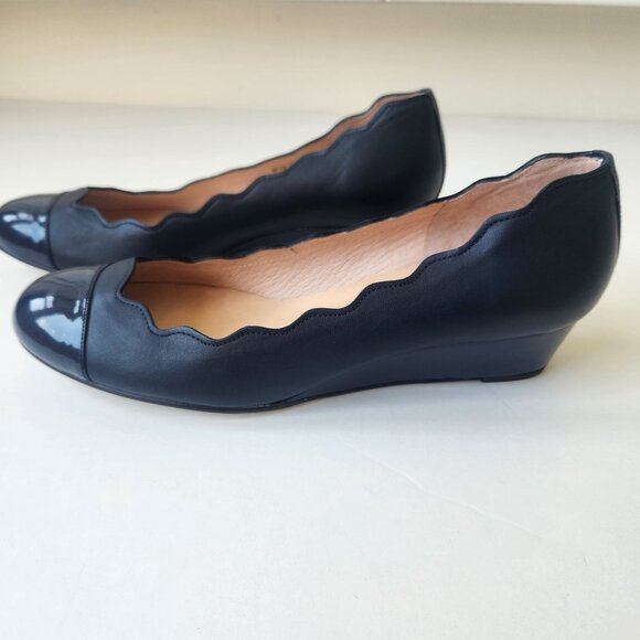 Fs/Ny Shoes - Fs/ny French Sole NY Navy Scalloped Leather Wedge Shoes Cute Ballet Casual